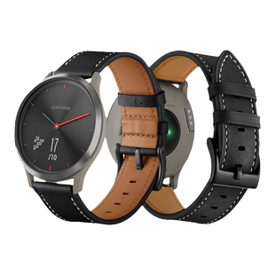 AKGLEADER小牛皮金属扣表带适用于佳明Garmin Vivoactive 3 4S Venu 2 2S HR Forerunner 645 245 M Smart