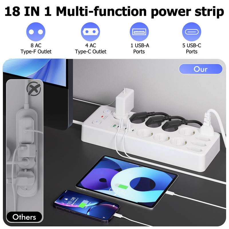 欧式延长线排插大欧规*5小欧规*4多功能插座5C1U双控开关