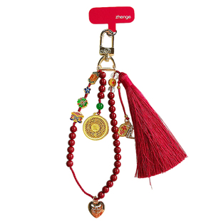 原创国风平安福禄吊坠手机挂绳精致手腕短款户外旅游电话壳防丢链