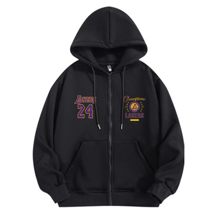 美式休闲运动外套男款湖人科比球衣篮球拉链卫衣男连帽衣服青少年