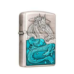 zippo打火机正品经典原装s925银盔甲珐琅蛟龙入海防风创意送礼物