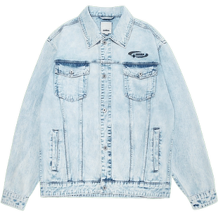 GUUKA浅蓝色牛仔夹克男春季新款 陈立农同款美式复古工装外套宽松