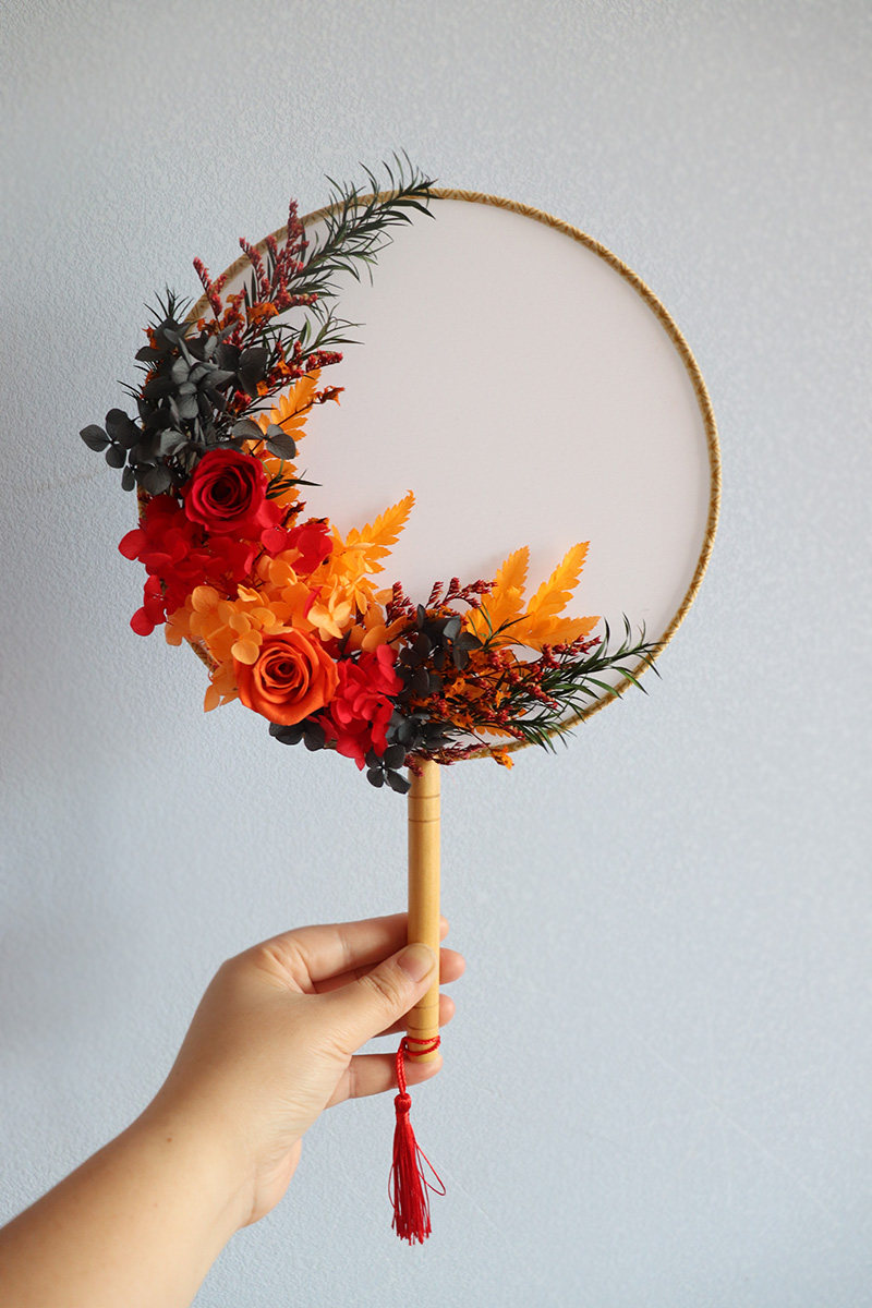 古风团扇干花diy材料包花艺三八妇女节活动沙龙永生花结婚礼物