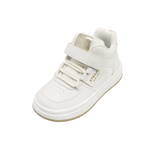 星期六童鞋高帮小白鞋女童春季新款男童百搭软底防滑儿童休闲板鞋