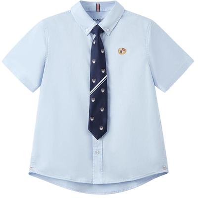 elandkids男童徽章刺绣短袖衬衫