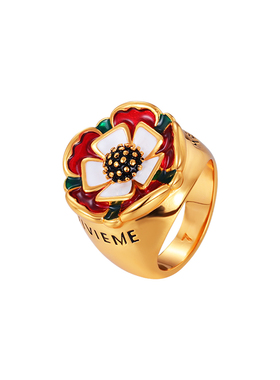 欧美珐琅滴釉花朵戒指女