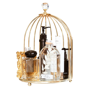 北欧化妆品浴室收纳盒香水置物架鸟笼护肤品梳妆台桌面收纳架