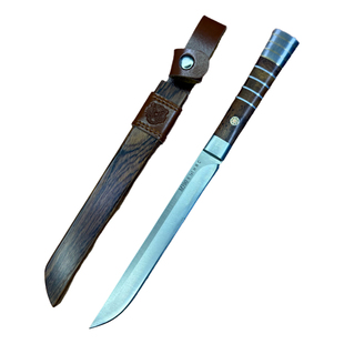 木柄黄铜+钢直刀水果刀野营便携式手把肉刀木鞘不锈钢小刀削皮刀