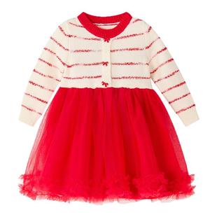 [抗起球]笛莎官方旗舰童装女童连衣裙红色新年款儿童公主网纱裙子