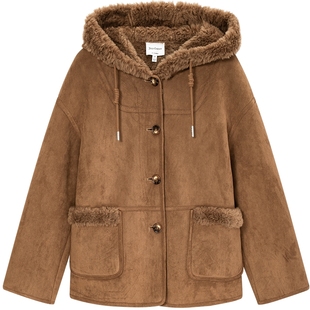 【100%绵羊毛】Juicy Couture橘滋外套女连帽加绒皮毛一体上衣