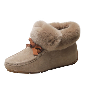 内增高厚底豆豆鞋女冬加绒真皮2025年新款秋冬时尚兔毛毛鞋雪地靴