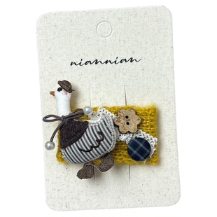 念念韩系秋冬刺绣猫咪布艺猫咪儿童发夹女童百搭发卡刘海边夹发饰