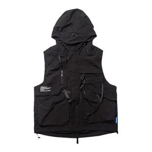 AOGZ国潮牌连帽马甲男女春秋新款机能风薄款口袋马夹工装外套背心