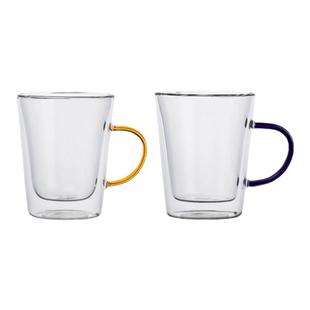 mrwater耐热玻璃杯家用办公咖啡杯带把双层隔热玻璃茶杯喝水杯子