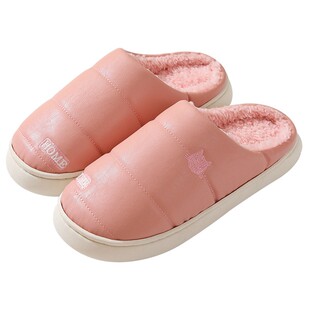 棉拖鞋包跟女士PU皮防水冬季情侣家居家室内保暖男式加绒加厚冬天