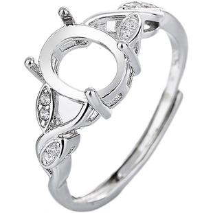 镀S925银开口戒指空托女款镶嵌宝石蜜蜡琥珀戒面椭圆形 diy女戒托