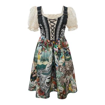 LULUALWAYS【绿野仙踪】夏季新款渐变印花绑带连衣裙