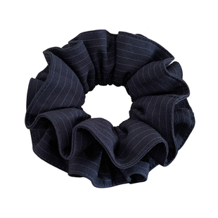 韩系复古藏青色条纹双层大肠发圈女气质超大号丸子头马尾头绳头饰