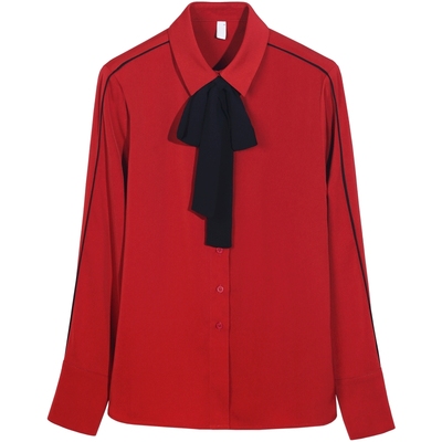 红色蝴蝶结复古风系带打底上衣