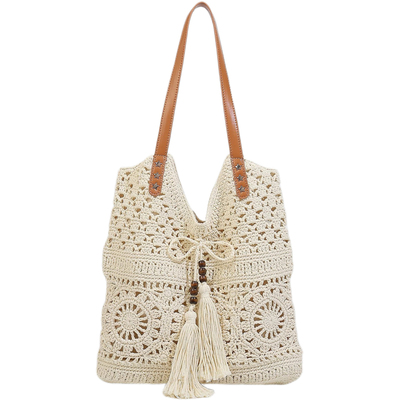 棉线大容量镂空网纹沙滩托特包