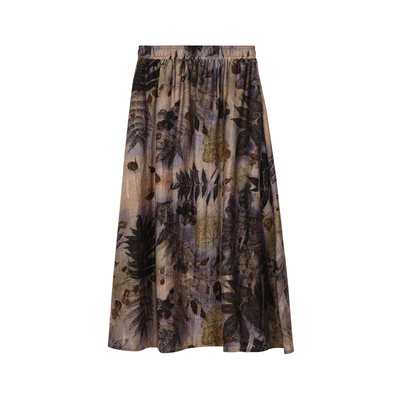 莱赛尔植物印花松紧A字半身裙女