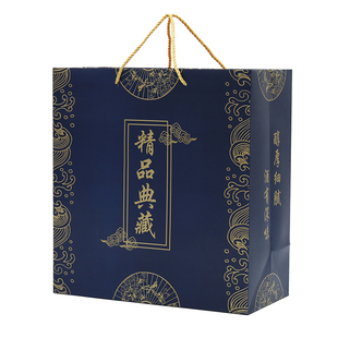 通用现货蓝色春节日卡纸手提白酒礼品包装覆膜纸袋子订制定做logo