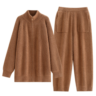 悦内半边绒睡衣男士冬季秋冬款珊瑚绒加绒加厚家居服保暖休闲拉链