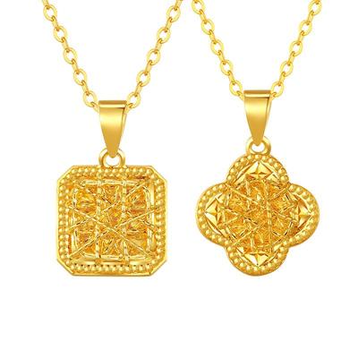 周大生黄金吊坠足金爆闪拉丝小方糖四叶草项链挂坠生日礼物送女生