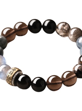 天然黑曜石补水多宝招财转运手串