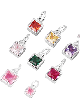 彩色锆石方钻吊坠挂件S925纯银