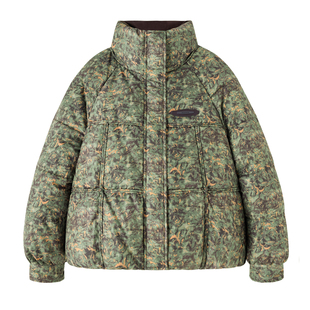 时尚立领印花羽绒服女短款2025年冬季新款小个子宽松洋气保暖外套