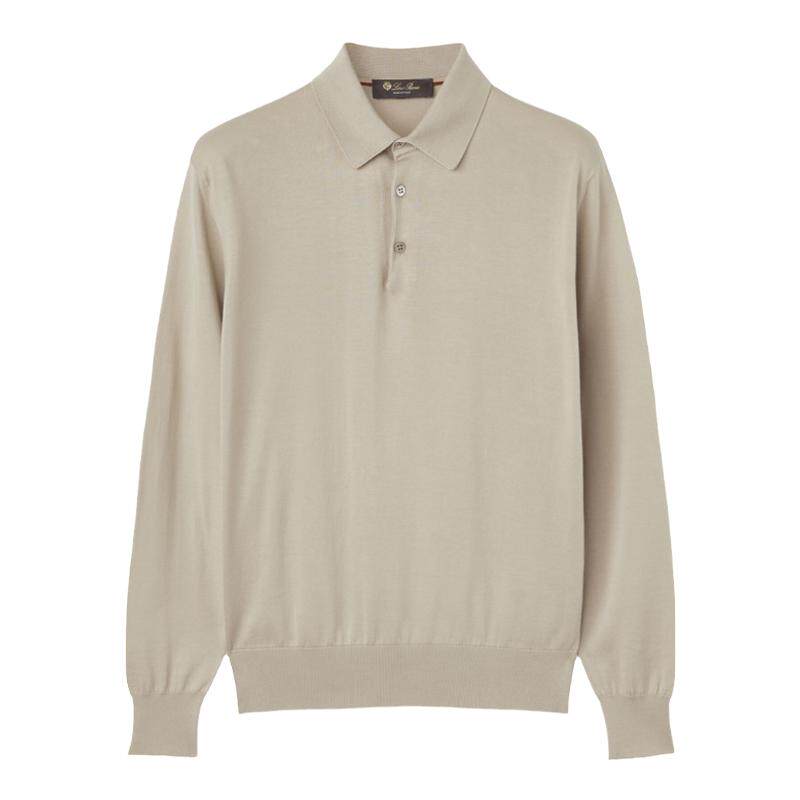 Loro Piana/诺悠翩雅男装灰色马球领长袖polo针织衫毛衣