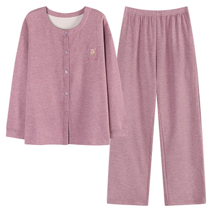 德绒睡衣妈妈款秋冬季长袖休闲开衫中年人妇女士家居服薄款绒套装