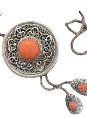 蒙古元素镶嵌真仿山湖宝袍子链复古做旧毛衣链桃心民族特色