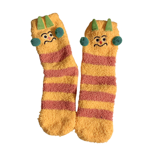 可爱搞怪毛茸茸睡眠袜子女秋冬季保暖珊瑚绒堆堆袜居家地板袜学生