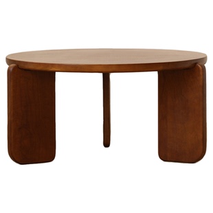 愫墨定制北美樱桃木柚木色黑色中古茶几实木原木客厅圆圆桌矮桌