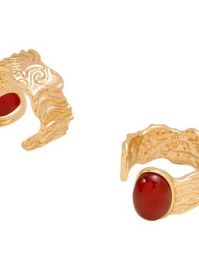 【新品】莓拉「喀什落日」法式复古红都市游牧风叠戴开口戒指女