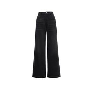 vq区绫致Vero Moda牛仔裤秋冬含棉做旧磨白高腰阔腿裤百搭舒适