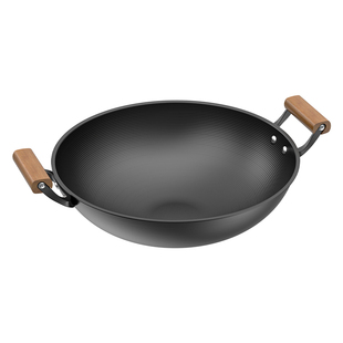 中康铁锅炒菜锅精铁无涂层老式双耳圆底炒锅防锈大炖锅燃气灶适用