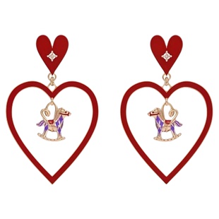 星运福马珐琅爱心耳环女耳坠小马马年新年红色心形耳饰