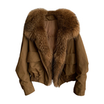 中古美式/可拆卸貉子毛领90鹅绒羽绒服派克服2025新款皮草外套女