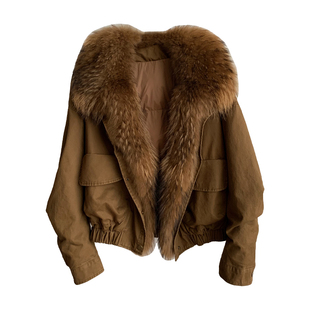 中古美式/可拆卸貉子毛领90鹅绒羽绒服派克服2025新款皮草外套女