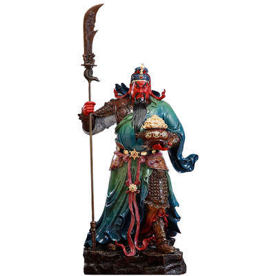 纯铜热着色关公神像店铺招财摆件