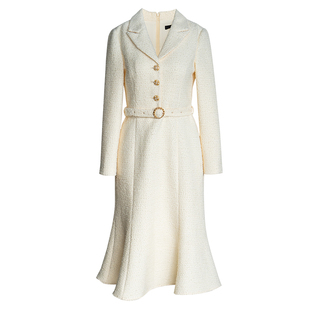 罗衣法式小香风粗花呢鱼尾连衣裙春优雅女人味修身系带裙子09648