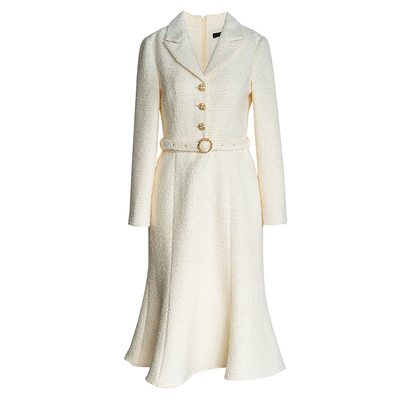 罗衣法式修身鱼尾摆粗花呢连衣裙