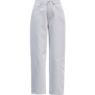 白灰色裤子女款爆款2025新款弯刀牛仔裤女春秋窄版直筒裤哈伦裤女