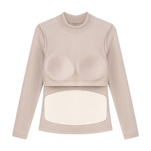 带胸垫半高领德绒可外穿加绒加厚2025新款长袖T恤女士打底衫上衣