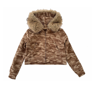 XinDaily辣妹本妹 时髦迷彩可拆大狐狸毛领加绒拉链卫衣外套