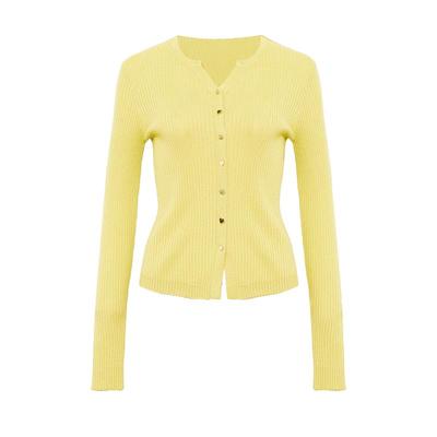 DPLAY2025秋季新款黄色上衣女好看多巴胺修身长袖针织衫开衫外套