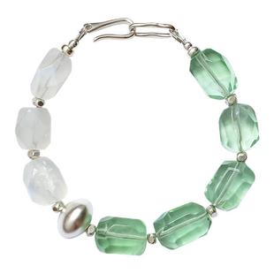 悬铃木/天然绿萤石月光原石不规则多宝 原创设计淡人情侣手串大珠
